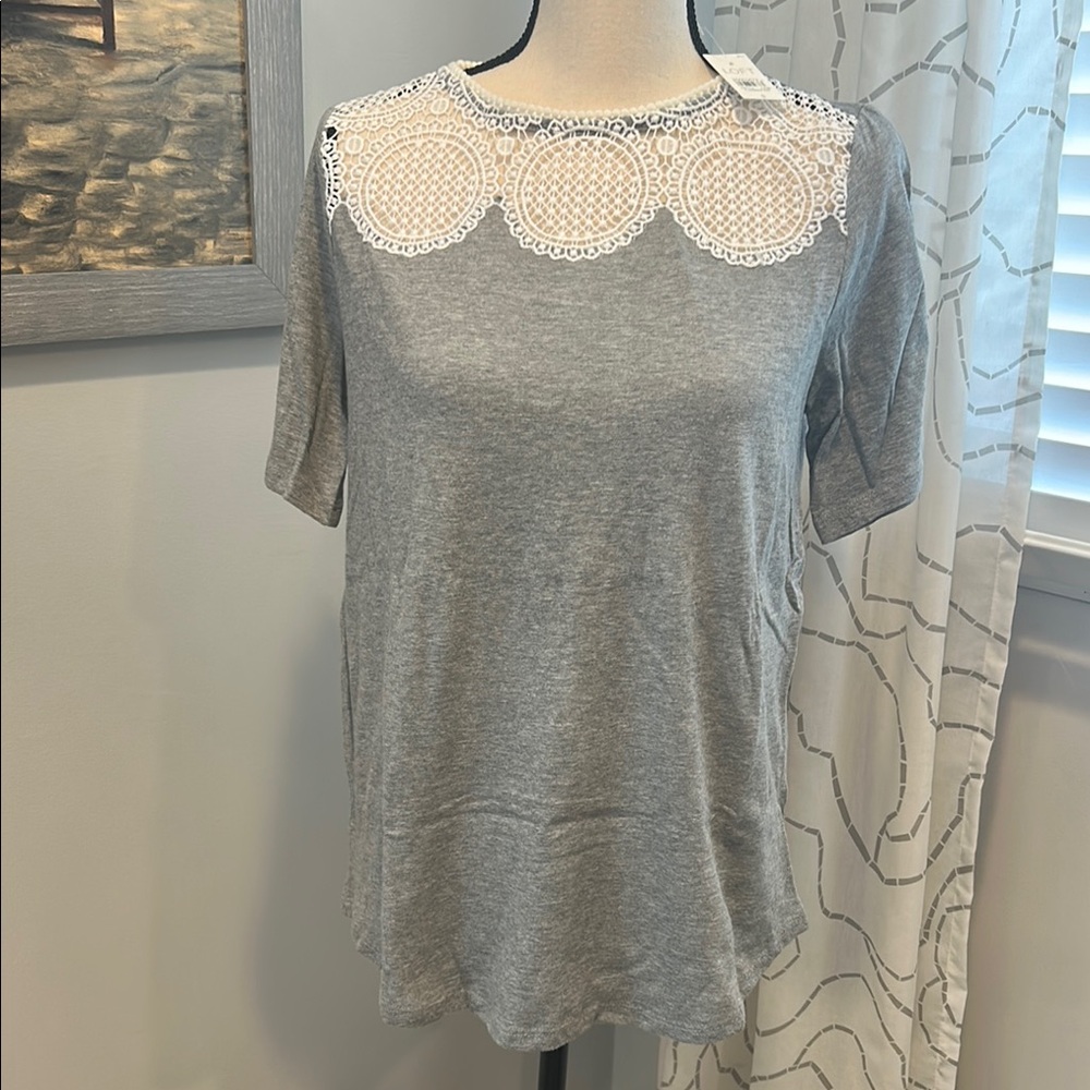 Gray Lace Accent Women's Top